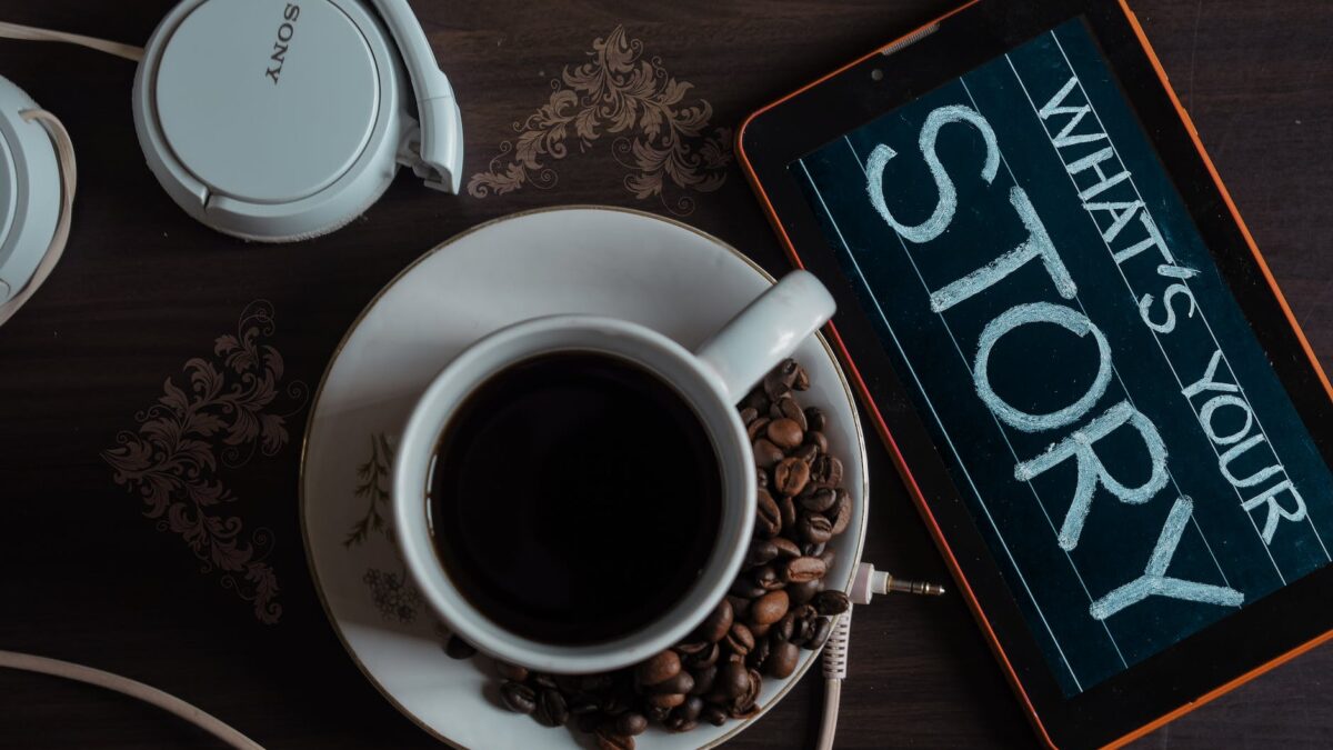 top view photo of coffee near tablet